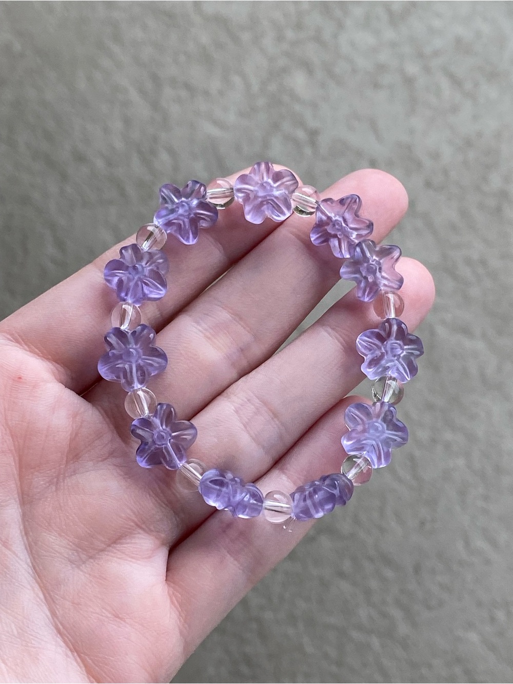 Purple Fluorite Flower Crysral Bracelet - Petite Wrist Fit 6.5 Inch